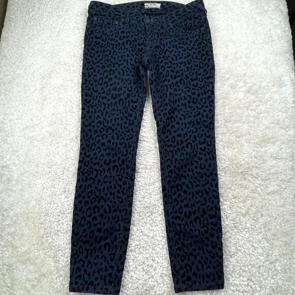 Free People Flocked Cheetah Print Skinny Pant Blue/Black - Picture 2 of 9